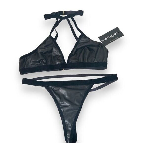 NWT OH LA LA CHERI NORDSTROM FAUX  LEATHER STRAPPY SET S M - Picture 1 of 6